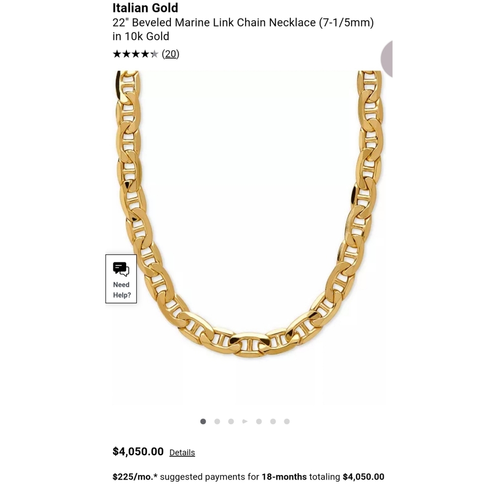 Italian Gold22" Beveled Marine Link Chain Necklace (7-1/5mm) in 10k Gold